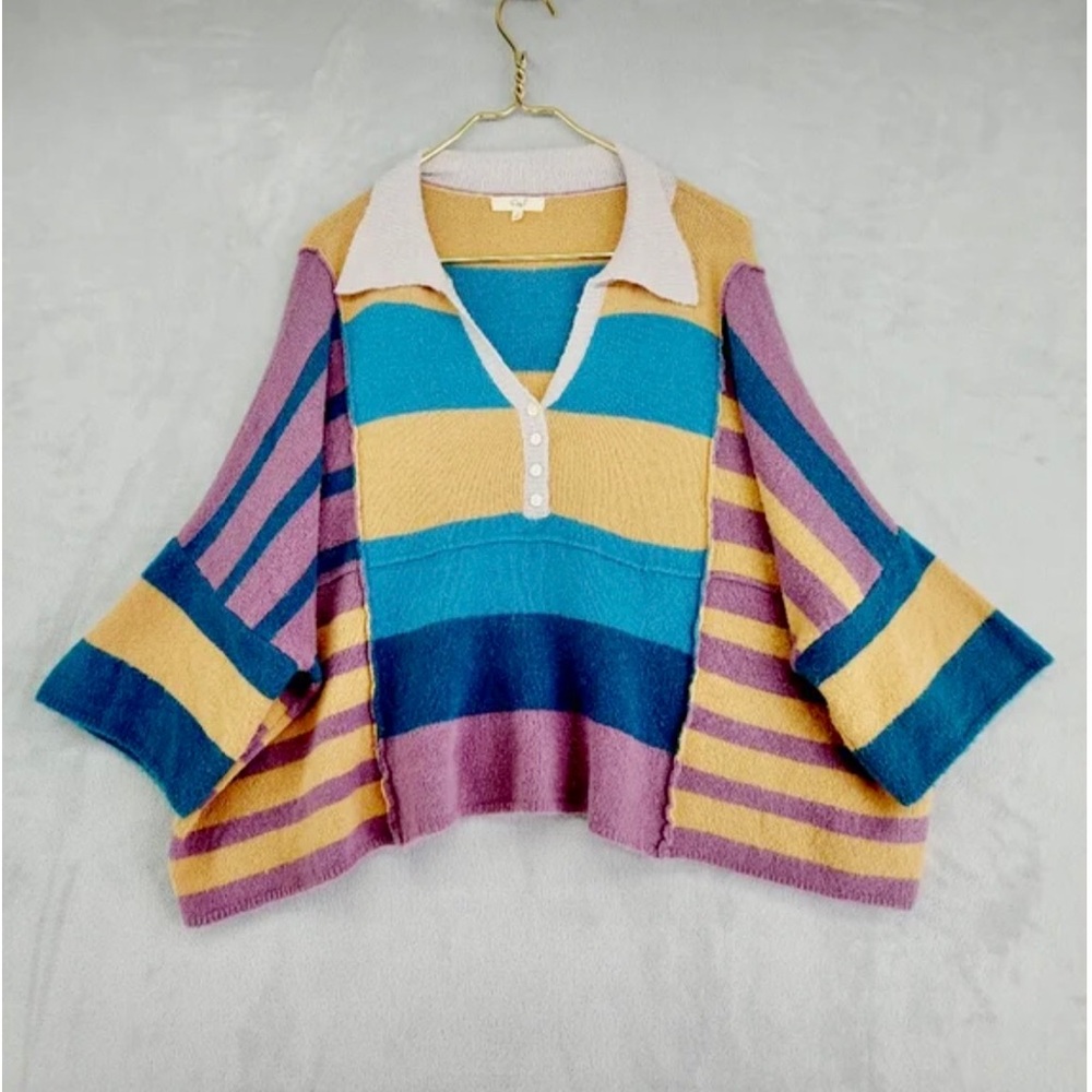 Easel Multi-Stripe Collared Super Soft Sweater - image 2